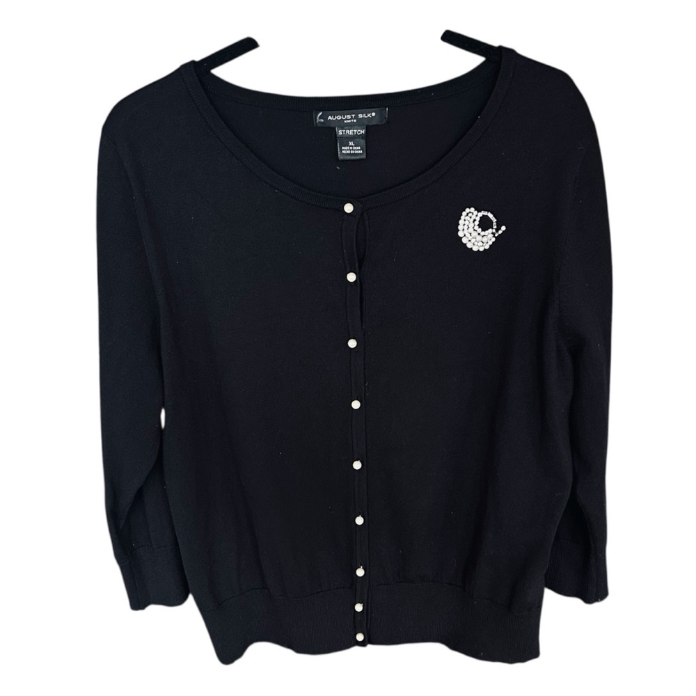 August Silk Women's Black Cardigan Sweater Size XL